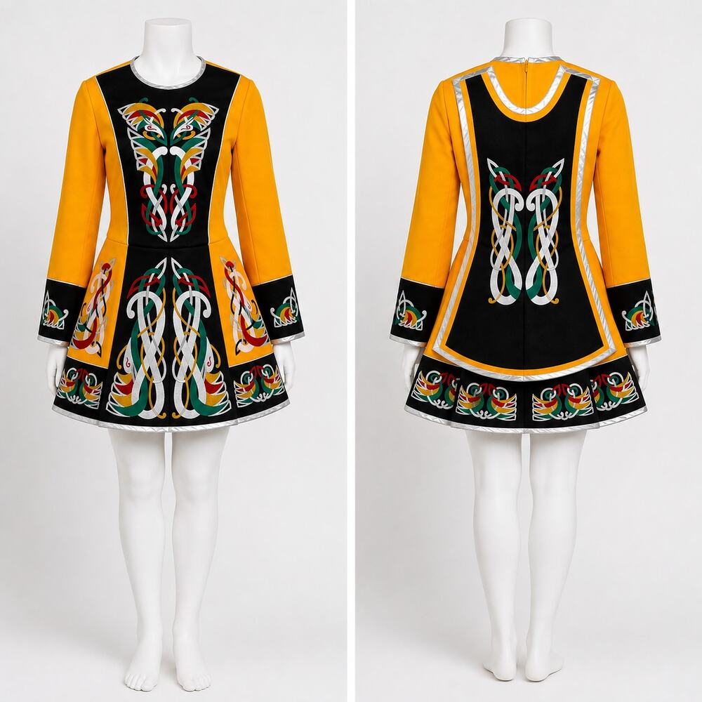 Custom Irish Step Dance Performance Dress Celtic Knotwork Embroidered Feis Adult